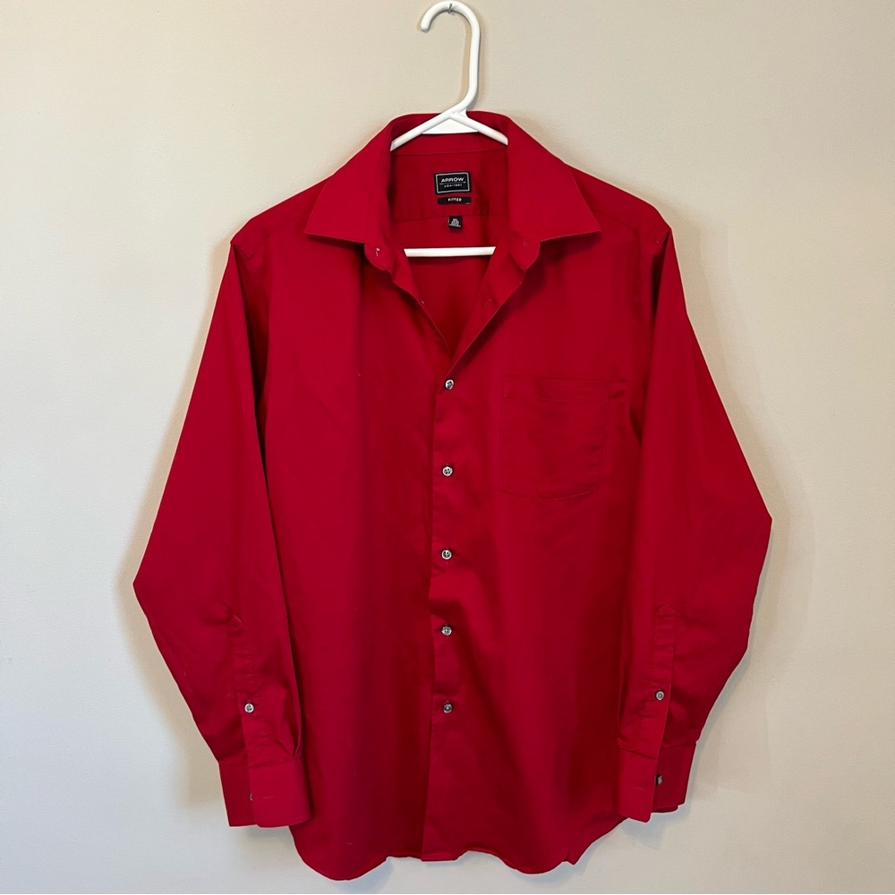 ARROW Men’s Fitted Solid Red Dress Shirt Long Sleeve